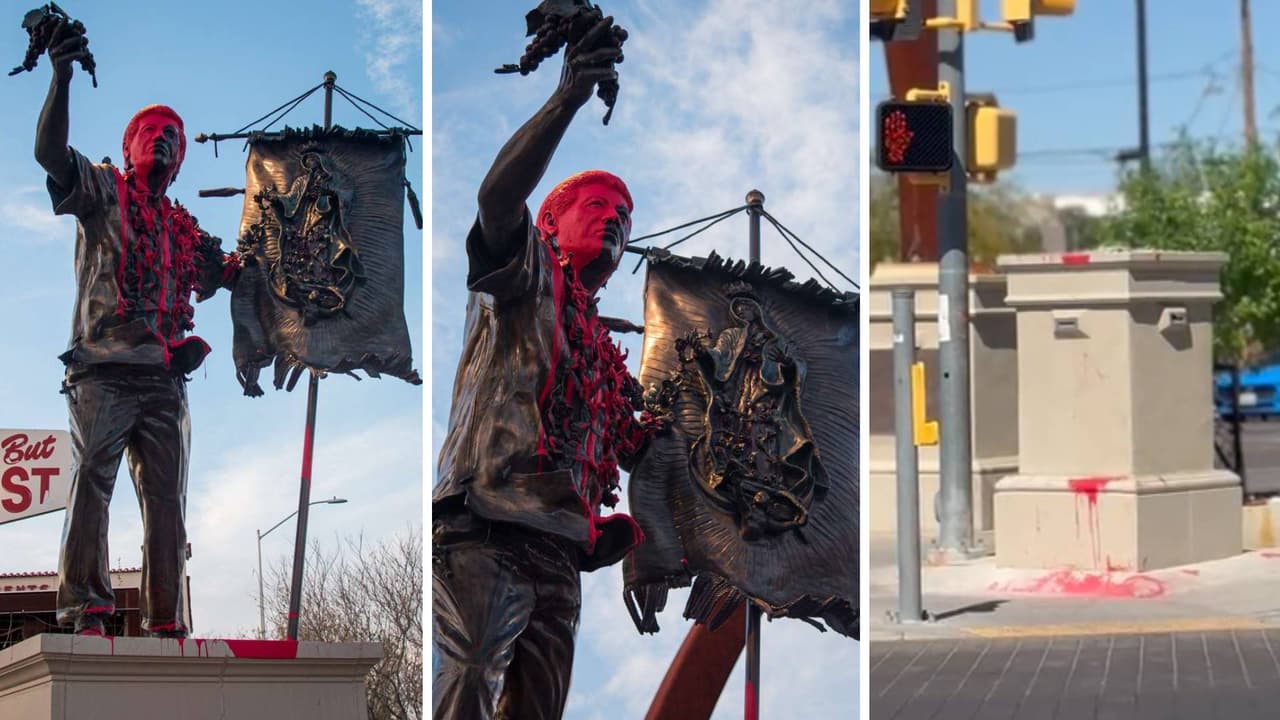 Primero vandalizada y después retirada: Así terminó una estatua de César Chávez en Tucson