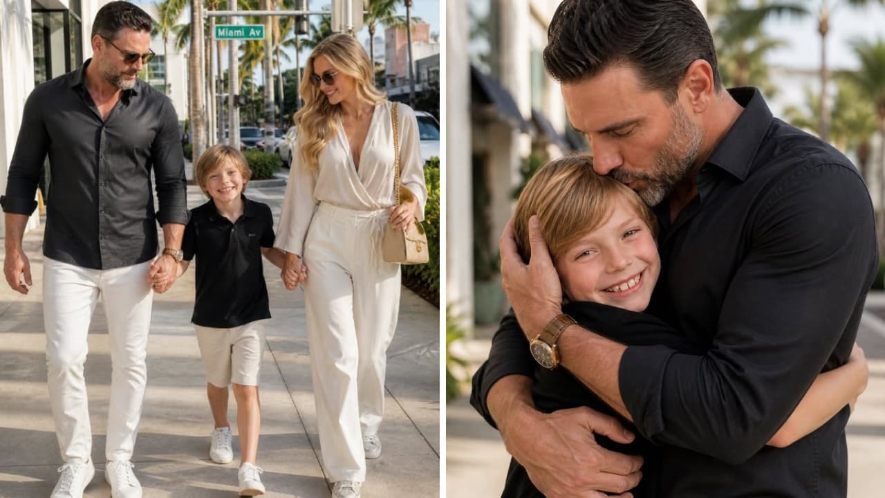 Fotografías hechas con inteligencia artificial de Julián Gil, su hijo Matías y Marjorie de Sousa.