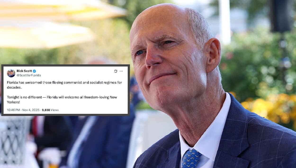 Tan pronto supo de la victoria de Zohran Mamdani en la ciudad de Nueva York,
<b>el veterano senador republicano de Florida, Rick Scott</b>, expresó en la red social X: "Florida ha acogido durante décadas a quienes huyen de regímenes
<b>comunistas y socialistas</b>. Esta noche no es diferente. ¡Florida dará la bienvenida a todos los neoyorquinos amantes de la libertad!".