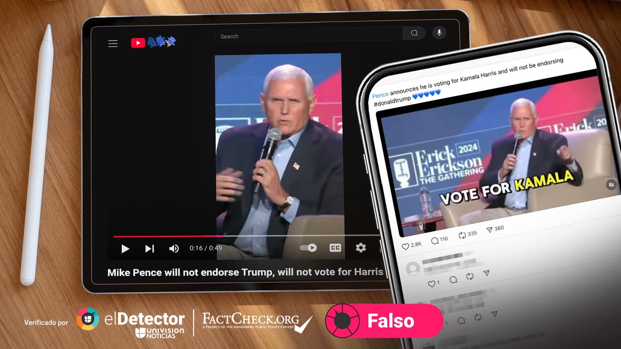 Pence NO ha respaldado a Harris, pero un video editado dice lo contrario en las redes sociales