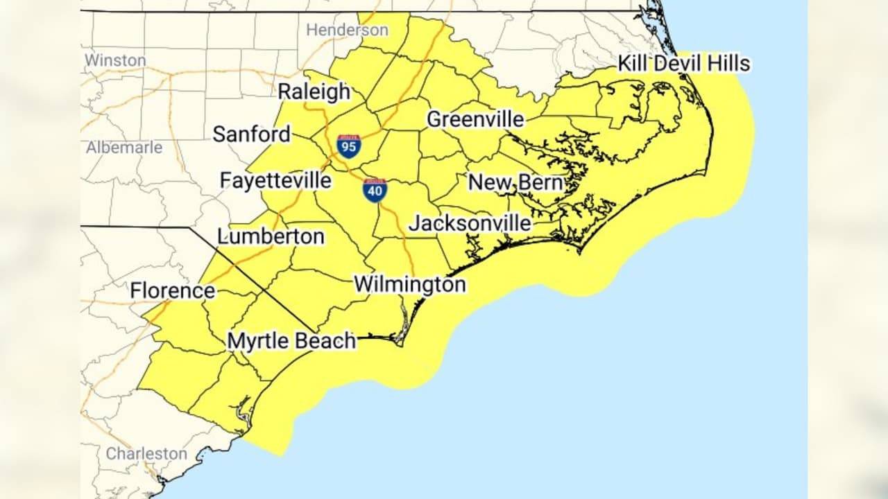 Riesgo de tornados se desplaza hacia el este de Carolina del Norte y la alerta se extiende hasta las 8:00 p.m.
