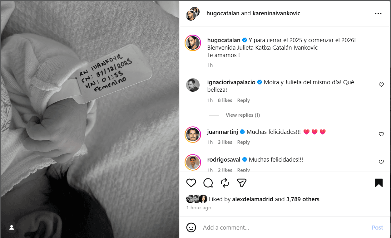 Hugo Catalán anunció el nacimiento de su hija.