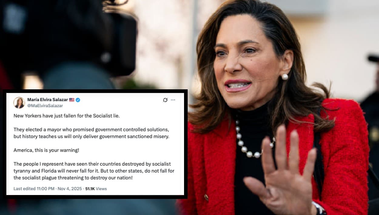 Para
<b><a href="https://www.univision.com/noticias/congresista-salazar-rechaza-decision-de-google-de-sacar-a-univision-del-paquete-basico-de-youtube-tv-video" target="_blank">María Elvira Salazar,</a></b> representante en la Cámara federal por el Distrito 27 de Florida,
<b>los neoyorquinos cayeron "en la trampa de la mentira socialista</b>. Eligieron a un alcalde que prometió soluciones controladas por el gobierno, pero la historia nos enseña que solo traerá miseria, auspiciada por el gobierno".
<br>
<br>
<b>"¡Estados Unidos, esta es tu advertencia! </b>La gente a la que represento ha visto sus países destruidos por la tiranía socialista y
<b> Florida jamás caerá en ella</b>. Pero a los demás estados:
<b>¡No caigan en la trampa de la plaga socialista que amenaza con destruir nuestra nación!",</b> agregó.