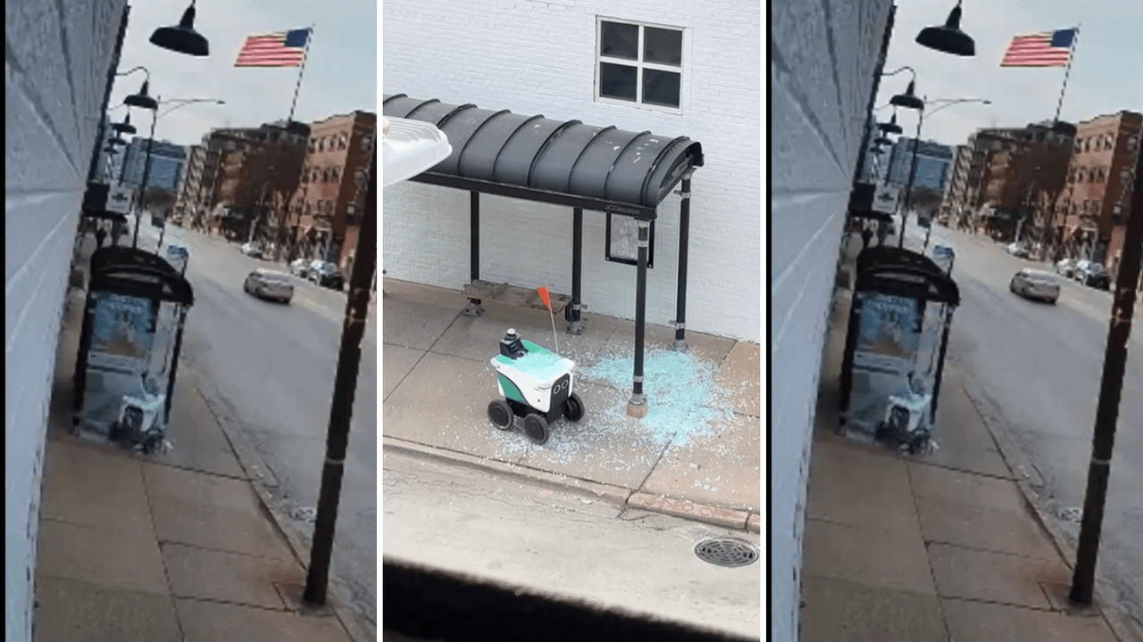 Robot de reparto de comida choca contra parada de autobús de la CTA y genera debate