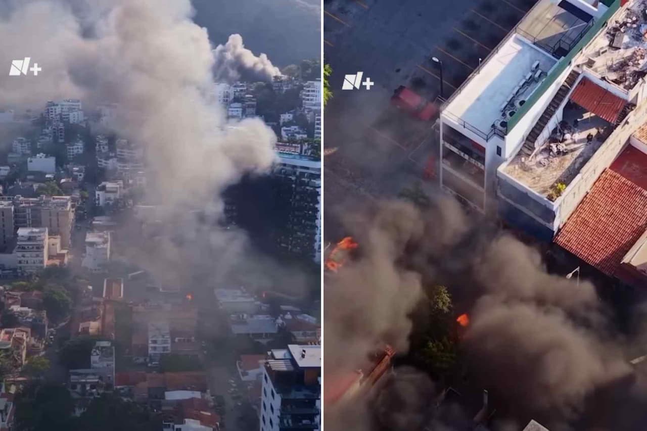 Desde el aire en video: así se vieron los bloqueos e incendios en Puerto Vallarta tras la muerte de “El Mencho”