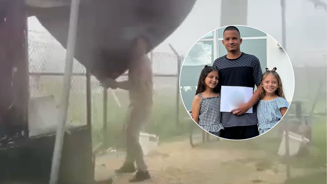 En medio de las fuertes lluvias e inundaciones que se han registrado en los últimos días, un video tomado por una pequeña de 10 años se volvió viral: grabó a su papá luchando contra el viento para tratar resguardar su negocio y dijo que "es un guerrero".
<a href="https://www.univision.com/local/puerto-rico-wlii/ninas-graba-a-su-papa-lluvia-viento-tormenta-arecibo-negocio-popeyes-puerto-rico-jose-villalobos">Mira aquí la historia completa</a>.