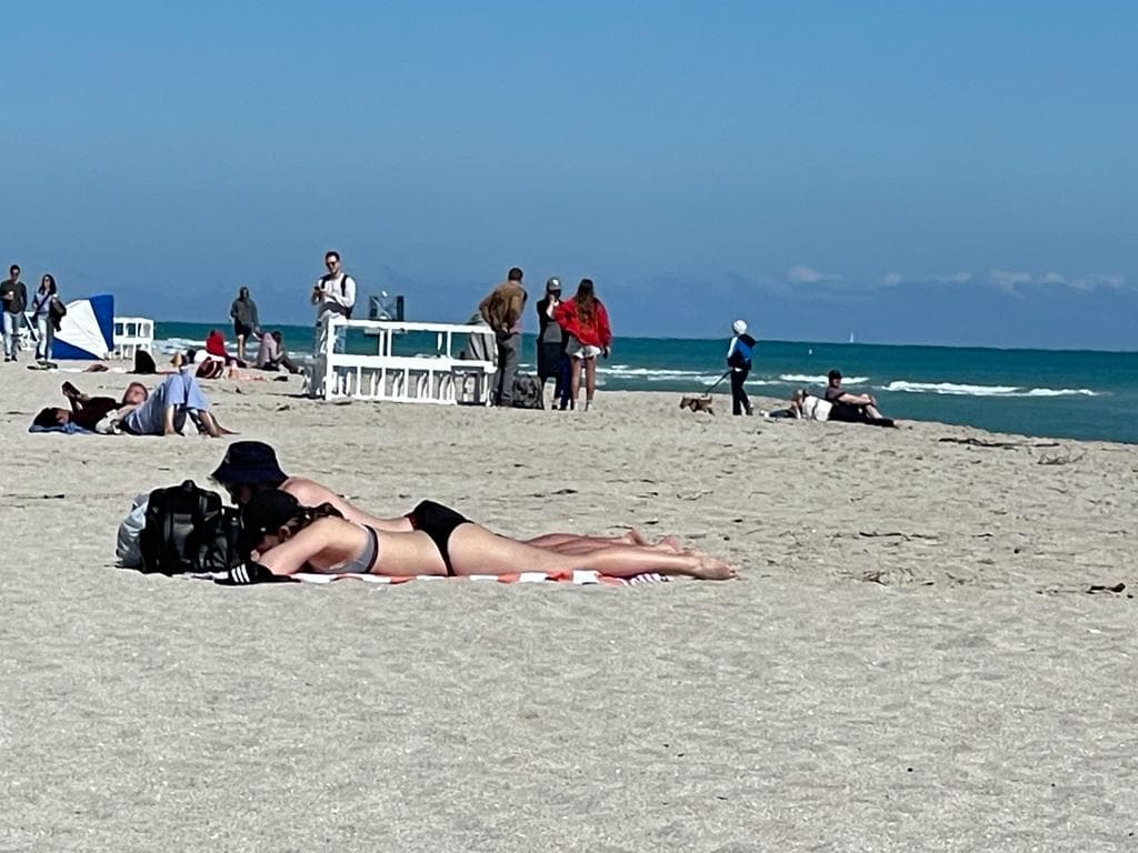 En la zona turística de la playa,
<a href="https://www.univision.com/local/miami-wltv/sintio-frio-esta-manana-ha-sido-el-momento-con-las-temperaturas-mas-bajas-del-fin-de-semana-video">el frío no espantó a los turistas.</a>