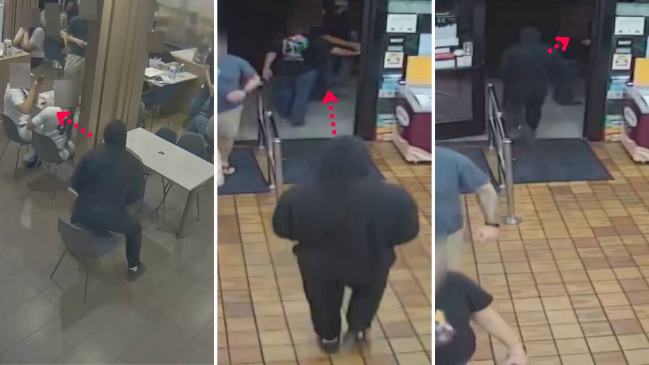 Cuando la víctima y sus amigos se levantaron, el sujeto fue detrás de ellos. Todavía uno de los acompañantes de Caleb le sostuvo la puerta para que terminara de salir.