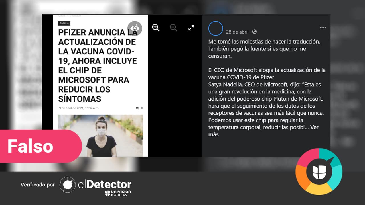 Es falso que la vacuna de Pfizer haya agregado un chip de Microsoft para reducir los efectos secundarios