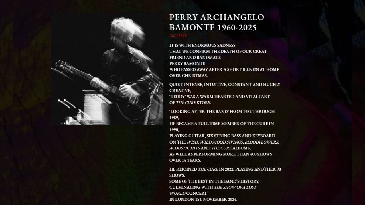 Comunicado de prensa de la banda The Cure sobre la muerte de Perry Bamonte.