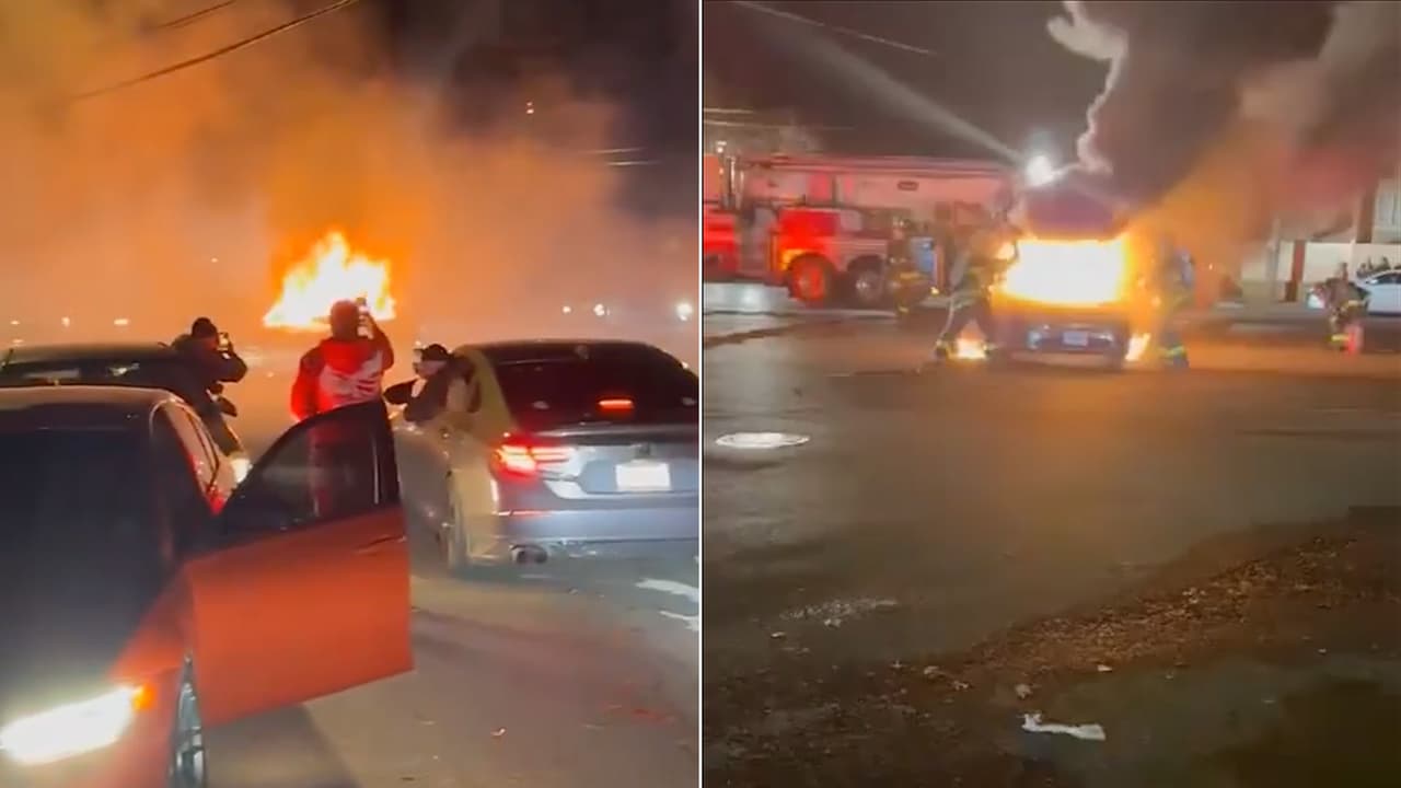 Caos en Queens: toma de calles ilegal termina con agresiones y un auto incendiado