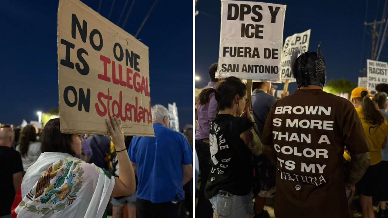 Decenas de personas salieron a las calles este lunes para protestar contra el megaoperativo que dejó
<b>140 inmigrantes detenidos</b> durante la madrugada del domingo en la zona norte de San Antonio. Activistas, líderes comunitarios y familiares de los afectados denunciaron que la acción fue “violenta e indiscriminada”.
<br>