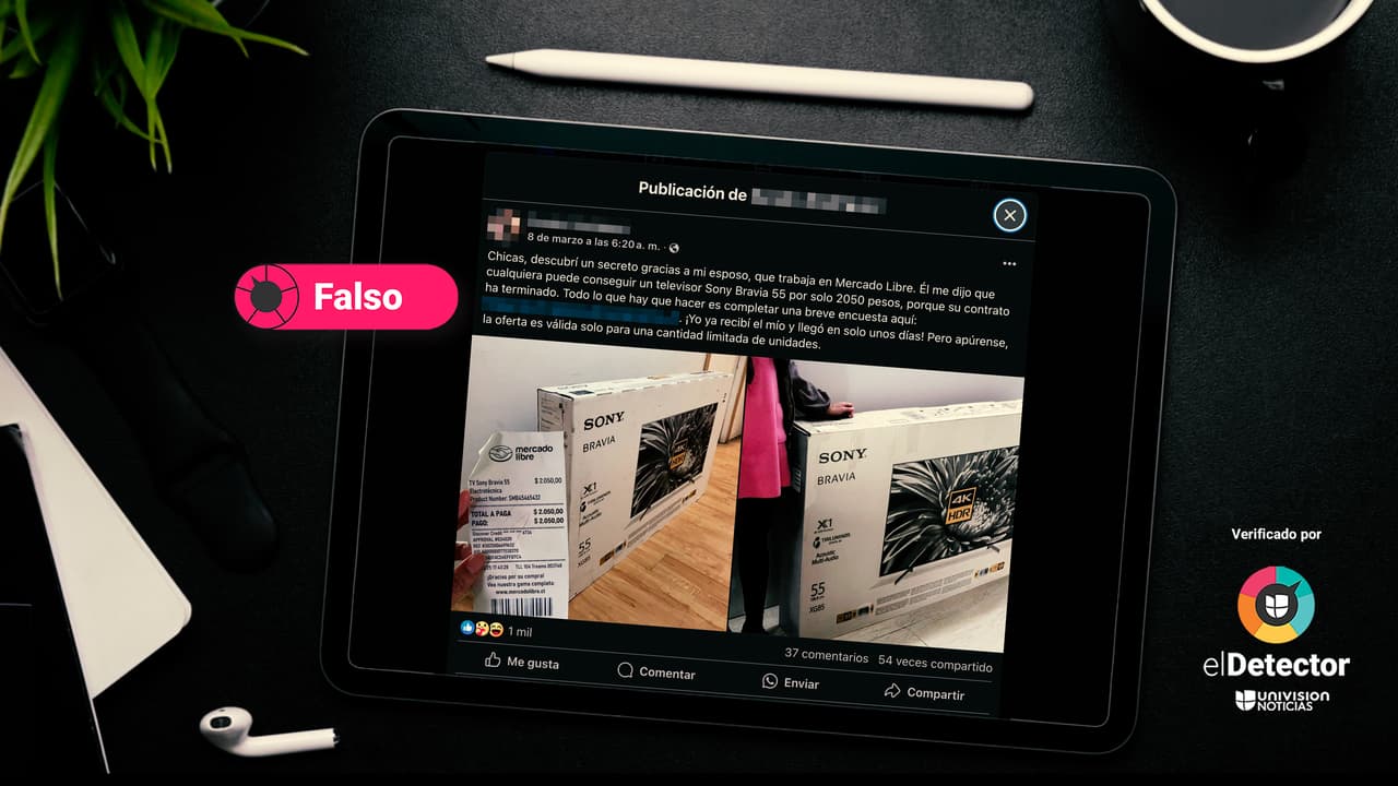 Es falso que Mercado Libre esté vendiendo una televisión Sony rebajada en México a cambio de responder una encuesta