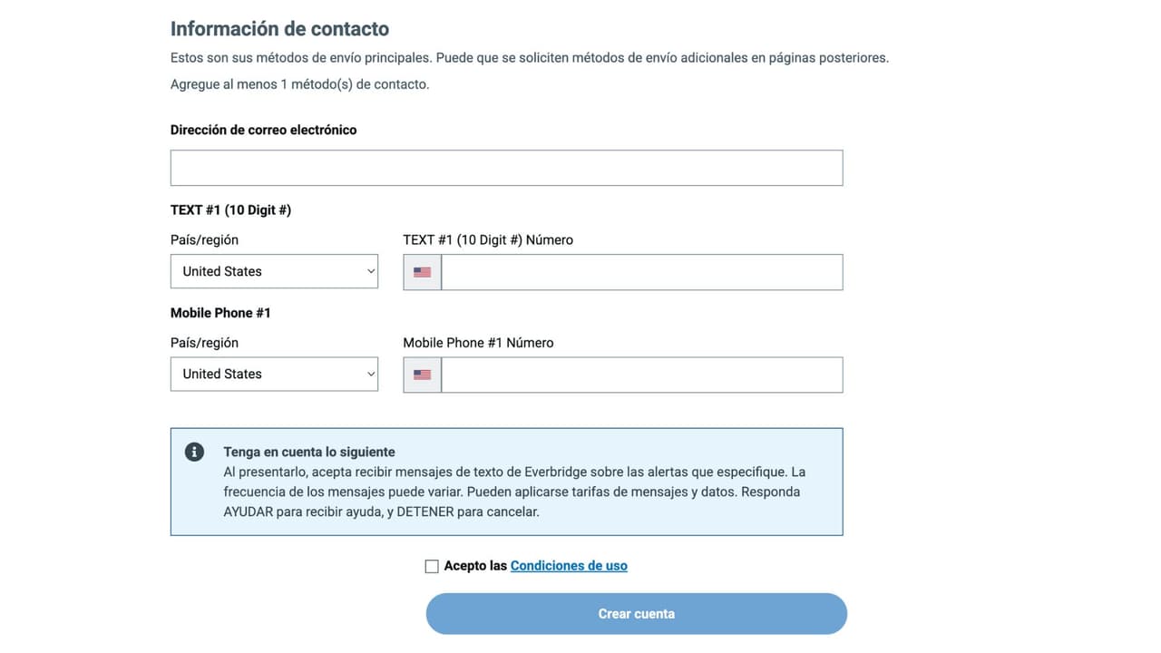 Después deberás agregar al menos una
<b>información de contacto adicional, como llamada o correo electrónico.</b>
<br>
<br>Al crear tu cuenta, ya podrás recibir información de emergencia que ocurra en tu vecindario o lugar de trabajo.