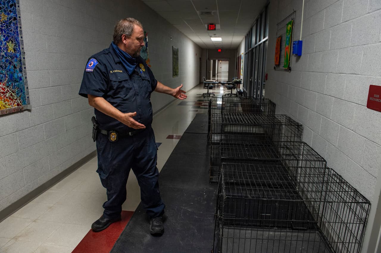 Estas son las jaulas para resguardar a las mascotas en un refugio de New London, Connecticut.