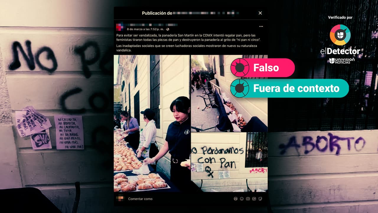 Es falso que esas fotografías muestren a manifestantes causando disturbios en una panadería en Ciudad de México durante la marcha del Día Internacional de la Mujer
