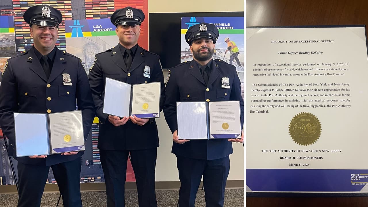 Policías hispanos salvan en cuatro minutos a una enfermera que se infartó en una terminal de buses de NY