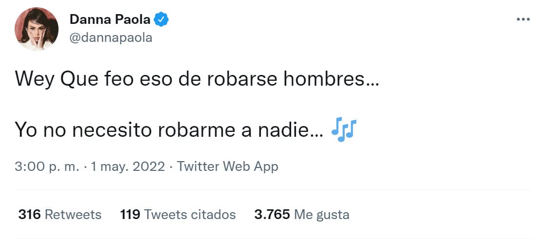 También opinó que le parecía "feo" el "robarse hombres": "Yo
<b>no necesito robarme a nadie</b>", agregó.
<br>