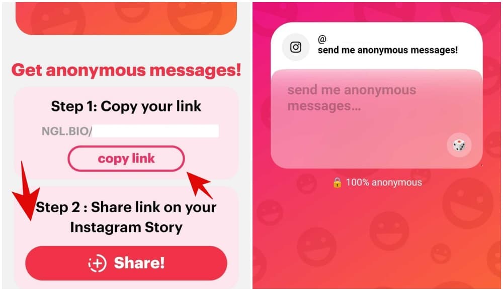 Así se envía el link de la app NGL para recibir preguntas anónimas en Instagram