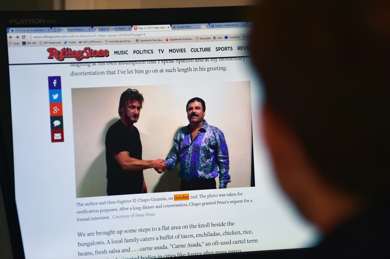 <b>The interview in Rolling Stone, January 2016. </b>Actor Sean Penn interviewed Joaquin 'El Chapo' Guzman with help from actress Kate del Castillo in October 2015 for Rolling Stone magazine. It was the first interview that "El Chapo" ever offered in his life and was published a day after the capture of the capo, raising a controversy about the journalistic ethics of the article.