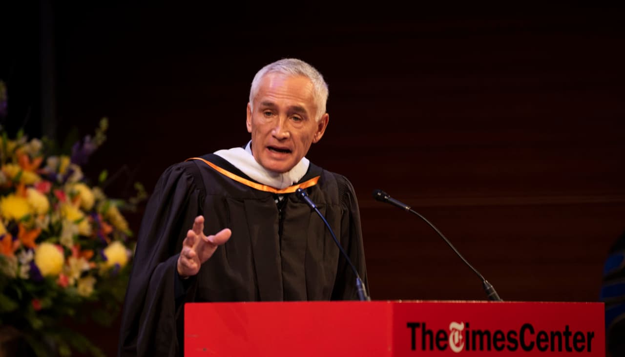 Jorge Ramos speaking at the Craig Newmark Graduate School of Journalism at CUNY.