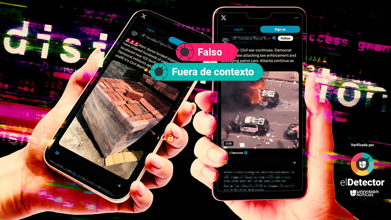 Protestas migratorias en LA: ni esas patrullas fueron quemadas tras las redadas, ni ese lote de ladrillos fue usado por manifestantes para atacar a ICE