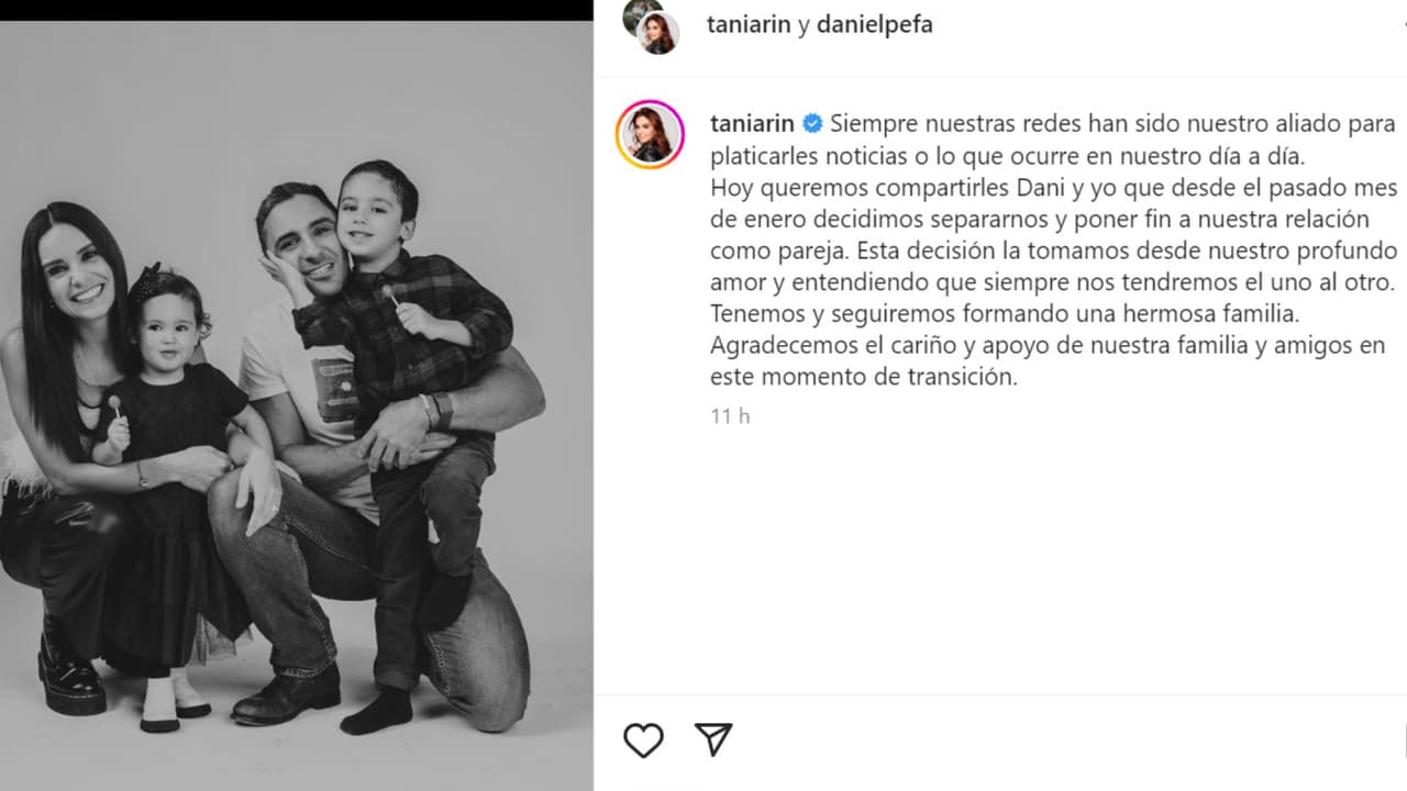 Tania Rincón dio a conocer su separación de Daniel Pérez con esta foto y comunicado.