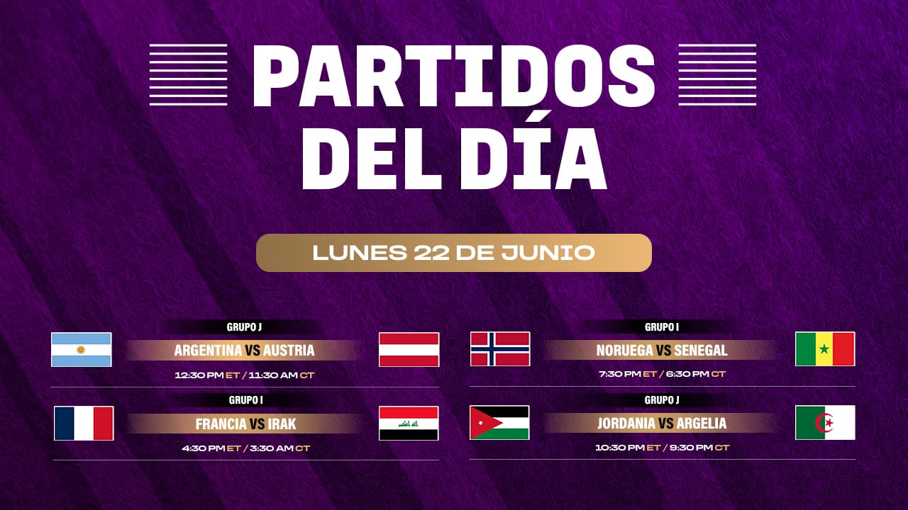 Partidos del Mundial 2026 por radio - Lunes 22 de junio