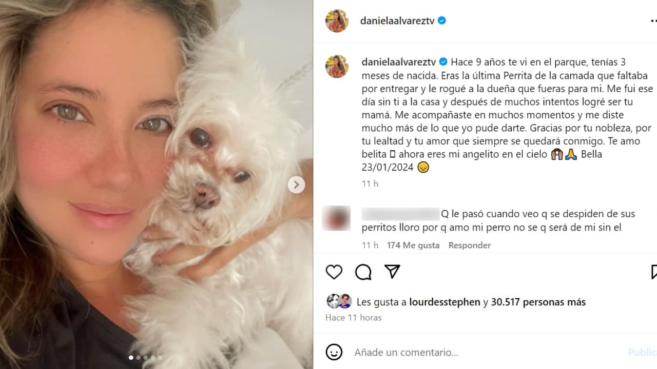Daniella Álvarez dio a conocer la muerte de su perrita 'Bella'.