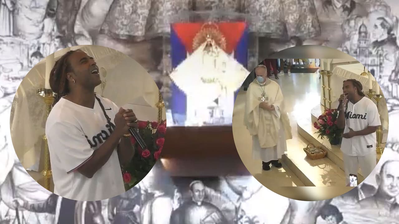 Yotuel Romero da un regalo muy especial a la virgen de la Caridad en su Ermita en Miami