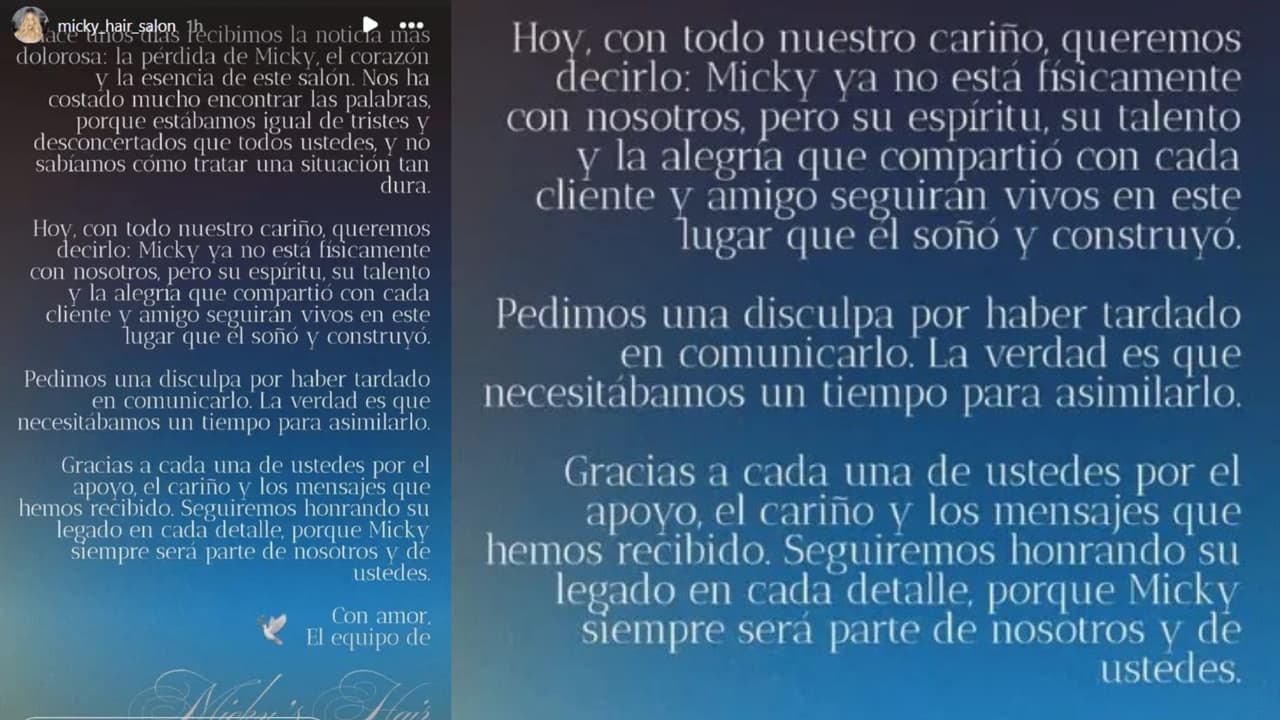 Este es el comunicado que ha dado a conocer el equipo de 'Micky Hair'.