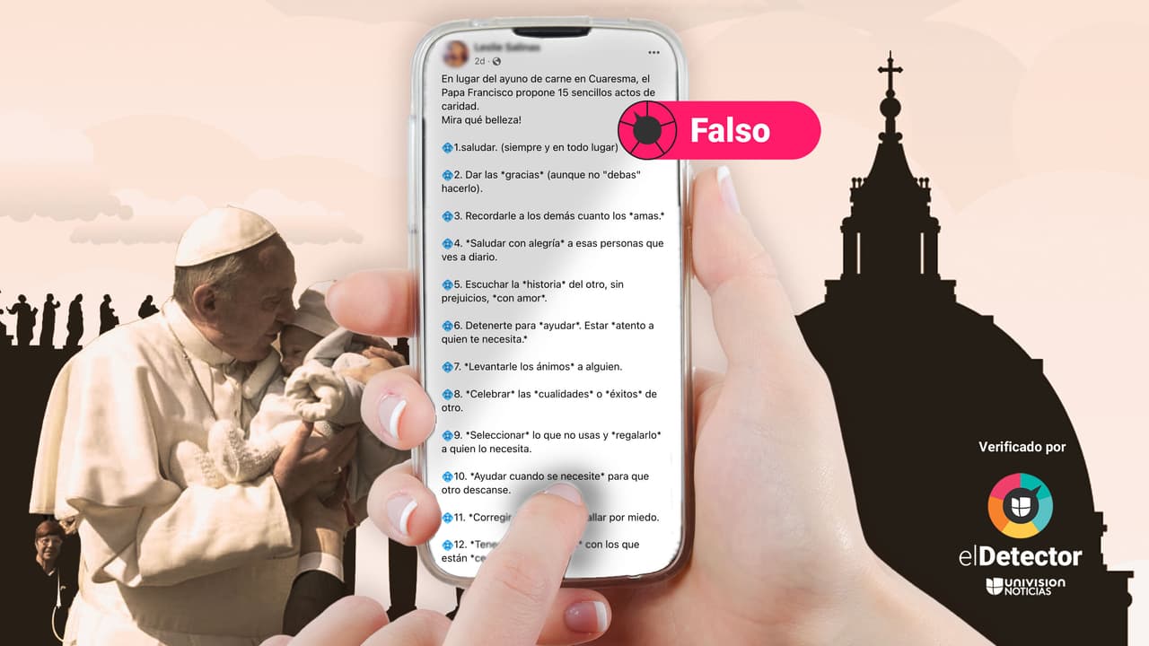 El papa Francisco no propuso esos “15 sencillos actos de caridad” en lugar del “ayuno de carne” en la Cuaresma