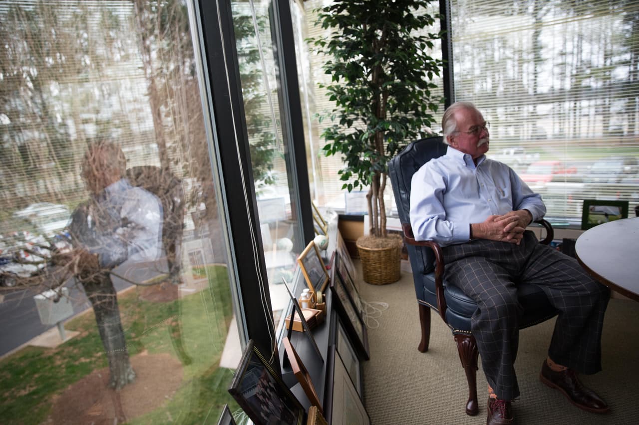 Tom Hensley, seated in his office in Baldwin, Georgia, runs Fieldale Farms, the poultry processing company where he’s worked since 1976. Half of his employees are foreigners. “There’s plenty of room in America for many people,” says Hensley, who, ironically, voted for Donald Trump.