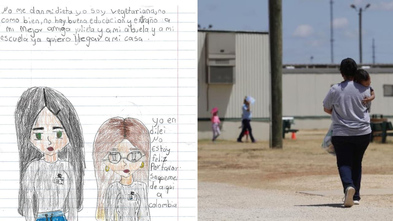 Cartas y dibujos elaborados por niños inmigrantes detenidos junto a sus familias en el
<b><a href="https://www.univision.com/local/san-antonio-kwex/ice-dilley-abuso-sexual-menores-detencion-migratoria-joaquin-castro">centro de ICE en Dilley, al sur de Texas</a></b>, muestran cómo el encierro prolongado influye en su estado de ánimo.
<br>
<br>En hojas escolares, los menores escriben sobre su vida cotidiana dentro del centro, la nostalgia por su país y el deseo de volver a casa.
