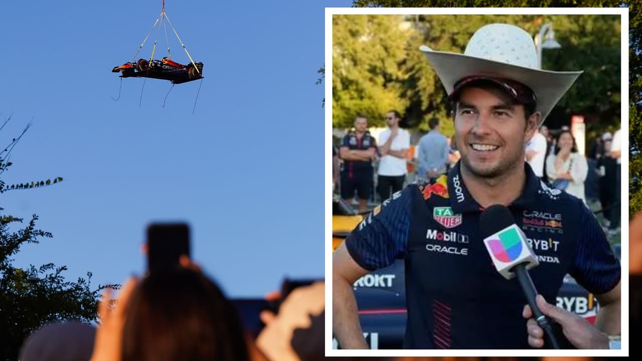 La sorprendente manera en que Sergio "Checo" Pérez recibió su auto desde los cielos previo al Gran Premio de Austin de la Fórmula 1