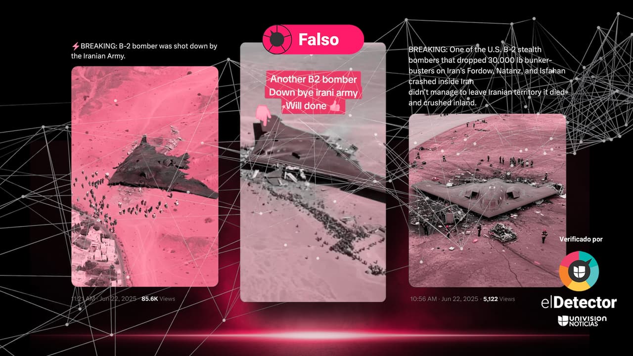 Estas NO son imágenes de bombarderos B-2 de EEUU derrumbados por Irán: son creaciones digitales