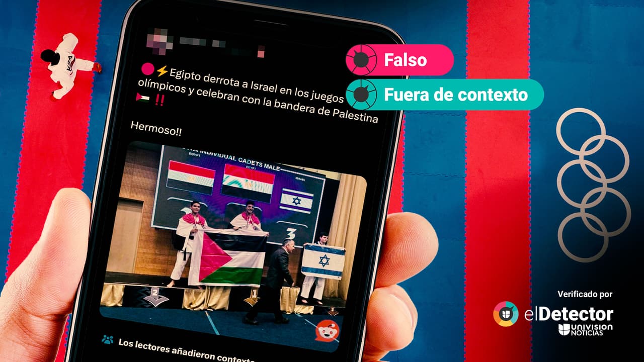 Esa imagen de supuestos karatecas egipcios levantando la bandera palestina no es en los JJOO París 2024, como afirman en redes