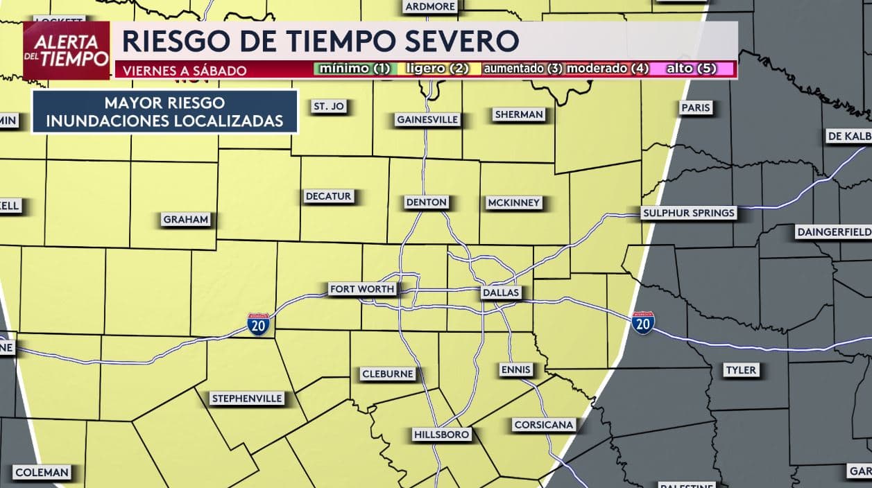 Una segunda ronda de tormentas
<b> podría desarrollarse entre la tarde del viernes y la madrugada del sábado en el norte de Texas. </b>
<br>Si varias rondas de lluvia afectan las mismas zonas,
<b>podrían registrarse acumulados importantes en poco tiempo.</b>
<br>Los periodos más significativos para vigilar
<b>serán el viernes en la tarde y noche, y las primeras horas del sábado. </b>
<br>Los horarios exactos pueden ajustarse conforme avance la semana.