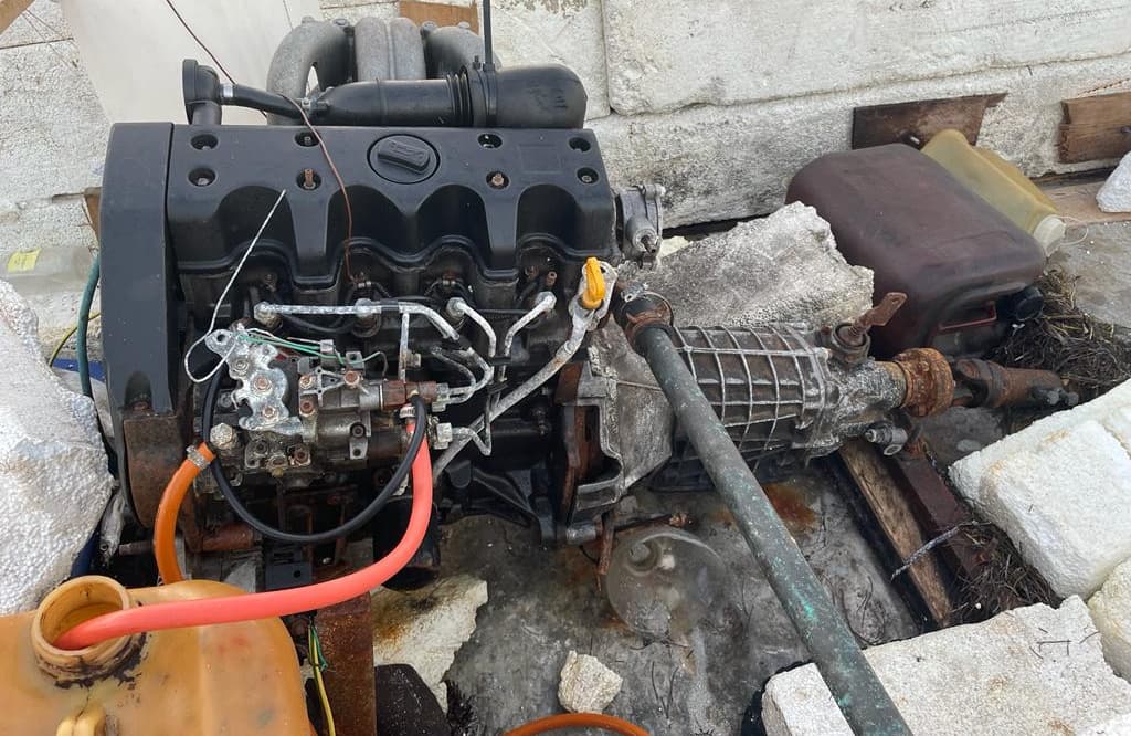 The engine of a Cuban-built polystyrene raft that drifted ashore on a Key Biscayne beach, December 10, 2022.