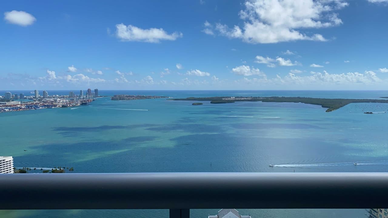 The view from Anisa Mirza's 56th floor apartment on Miami's Brickell financial district.