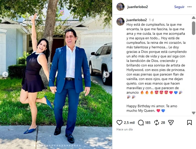 Esposo de Sandra Díaz le dedicó tierno mensaje.