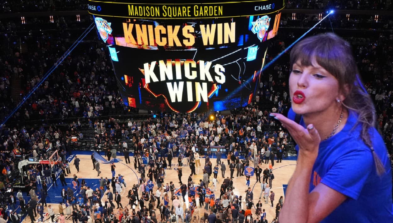 La cantautora y empresaria multimillonaria
<b>Taylor Swift</b> causó cierta controversia el miércoles, 10 de junio, cuando apareció lanzando besos en la cancha de
<b>los Knicks,</b> en el
<b>Madison Square Garden</b> de Nueva York.
<br>Ya dos días antes,
<b><a href="https://www.univision.com/local/nueva-york-wxtv/lunes-caotico-nueva-york-arrestos-donald-trump-derrota-knicks-spurs-fotos" target="_blank">el presidente de Estados Unidos, el neoyorquino Donald Trump</a></b>, había asistido al
<b>tercer juego de la serie final de la NBA</b> con los
<b>Spurs de San Antonio</b> y los Knicks sufrieron
<b> su primera derrota</b>.
<br>Durante la primera mitad del partido del miércoles,
<b>el cuarto de la serie, </b>los Spurs llegaron a tener
<b>29 puntos de ventaja</b>, pero los Knicks no se dejaron ganar. Con
<b><a href="https://www.univision.com/local/nueva-york-wxtv/knicks-remontada-29-puntos-spurs-juego-4-finales-nba" target="_blank">una remontada récord</a></b>, los superaron 107-106.