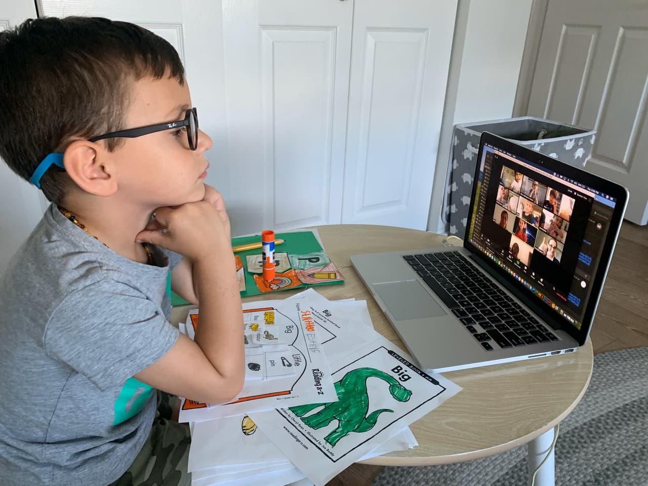 A boy at home participating in an online virtual class in South Florida.