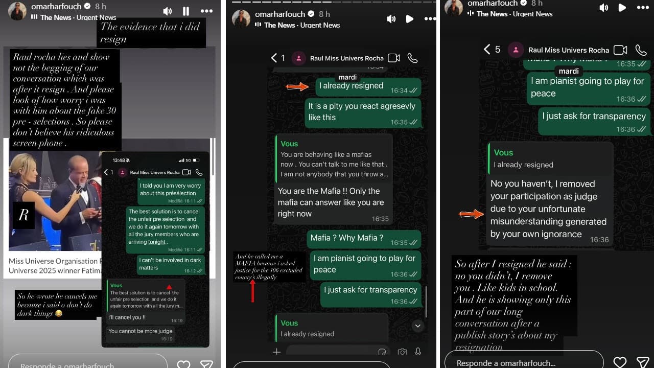 Las capturas de la conversación entre Omar Harfouch y Raúl Rocha.