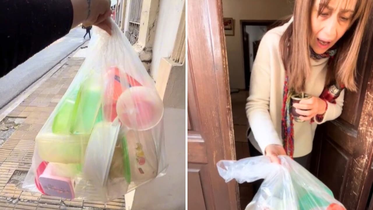 Le devuelve a su mamá todos los tuppers que le prestó y ella no sabe si reír o enojarse: video
