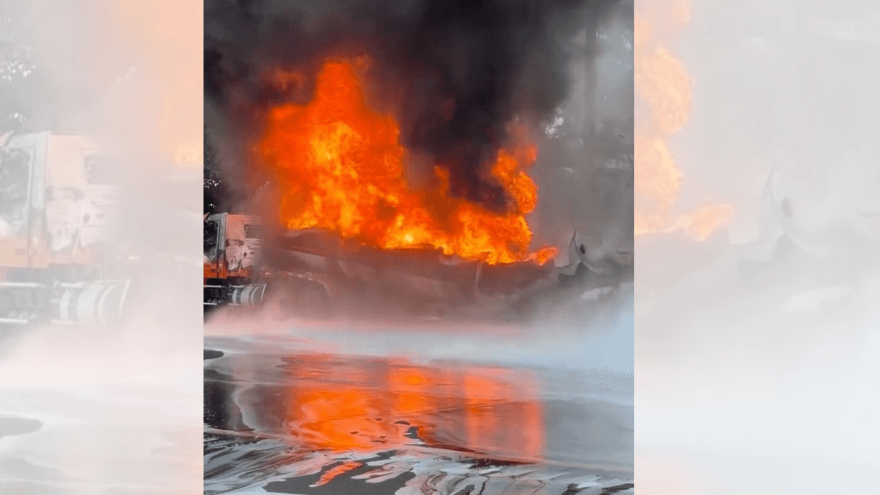Se incendia camión cisterna.