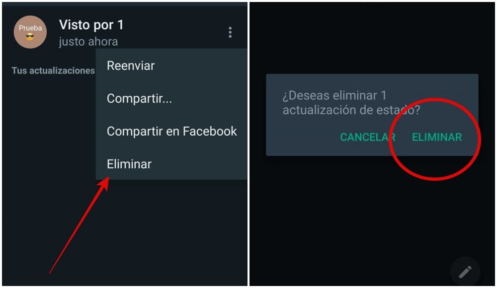 Así se borran los estados de WhatsApp