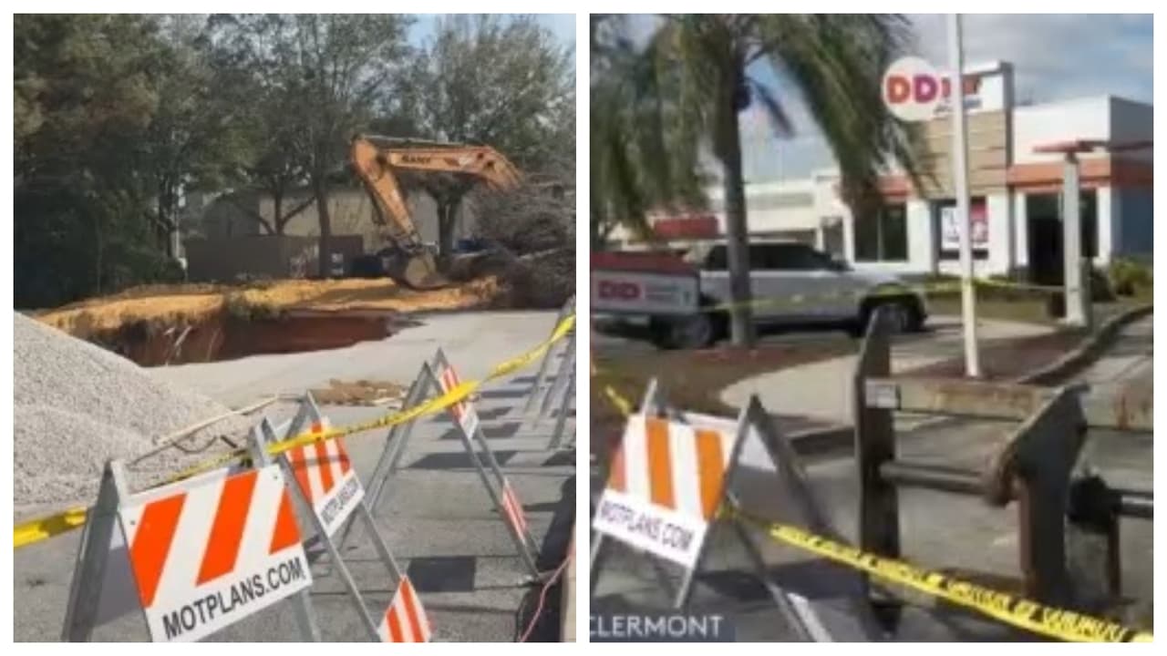 Se abre un enorme socavón en Clermont: pone en riesgo un centro comercial y negocios cercanos