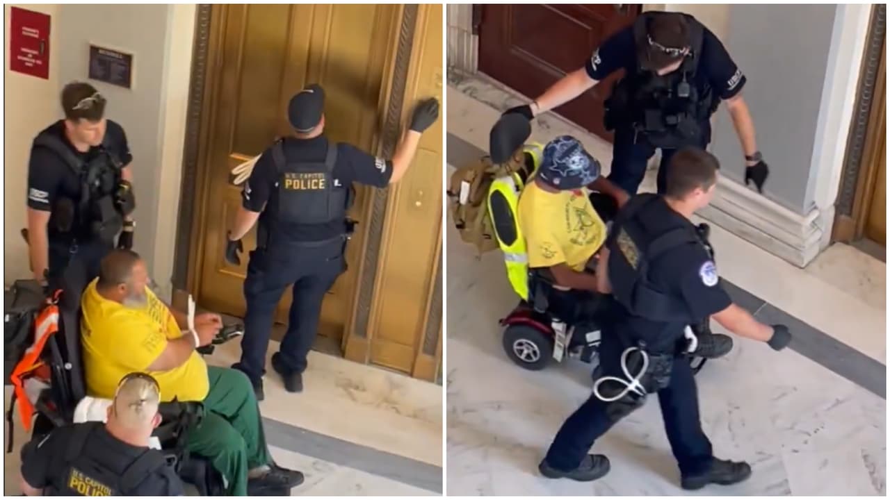 Activistas en silla de ruedas son arrestados y esposados durante protesta por recortes a salud en DC