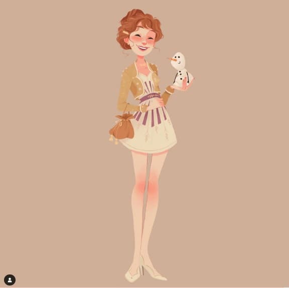 En cuanto a Ana, la princesa de Arendell, dejó a un lado los vestidos tradicionales de Noruega para portar un ‘look’ muy femenino de colores pasteles. Olaf tampoco pudo dejarla.